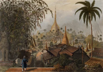 Vue de la Grande Pagode Dagon et des paysages adjacents prise sur la route orientale de Rangoon, planche 16 de 